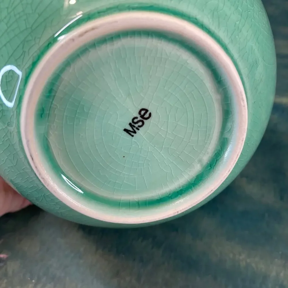 Y2K Martha Stewart Everyday (MSE) Green Crackle Glaze Ceramic Vase Art Deco EUC